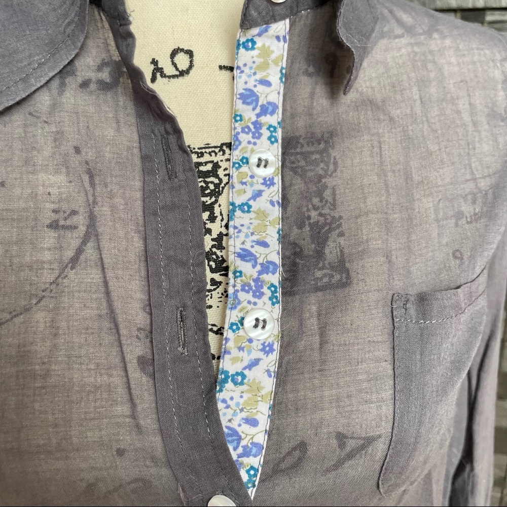 Flutterbye Gray Flowy Ruffle Button Down Blouse S… - image 3